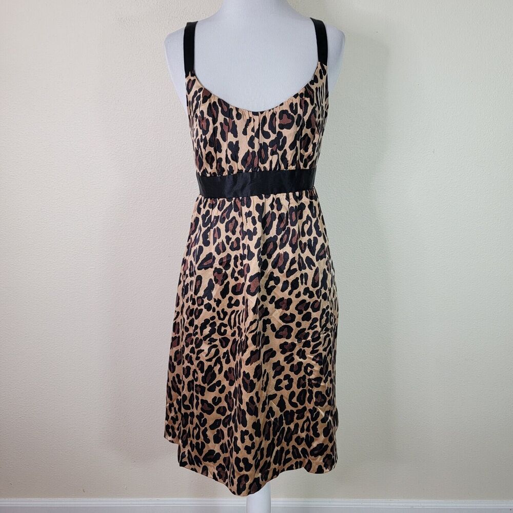 INC International Concepts 100% Silk Leopard Print Midi Dress with Black Accents